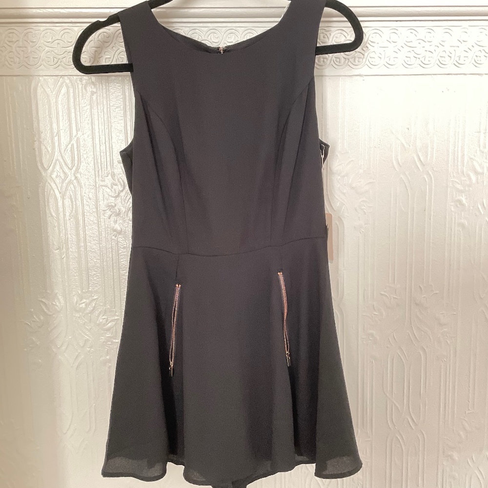 Flirty Black Romper with Rose Gold Zipper Pockets